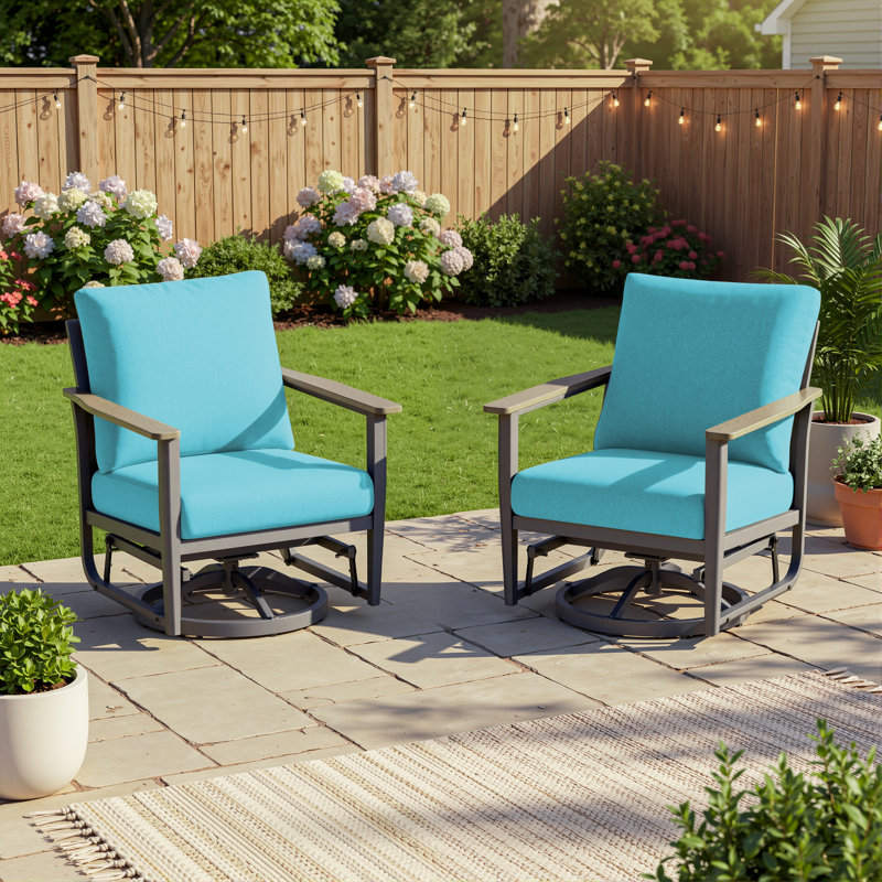 Fauteuils à bascule pivotants en aluminium pour 2 personnes avec coussins, Bleu turquoise