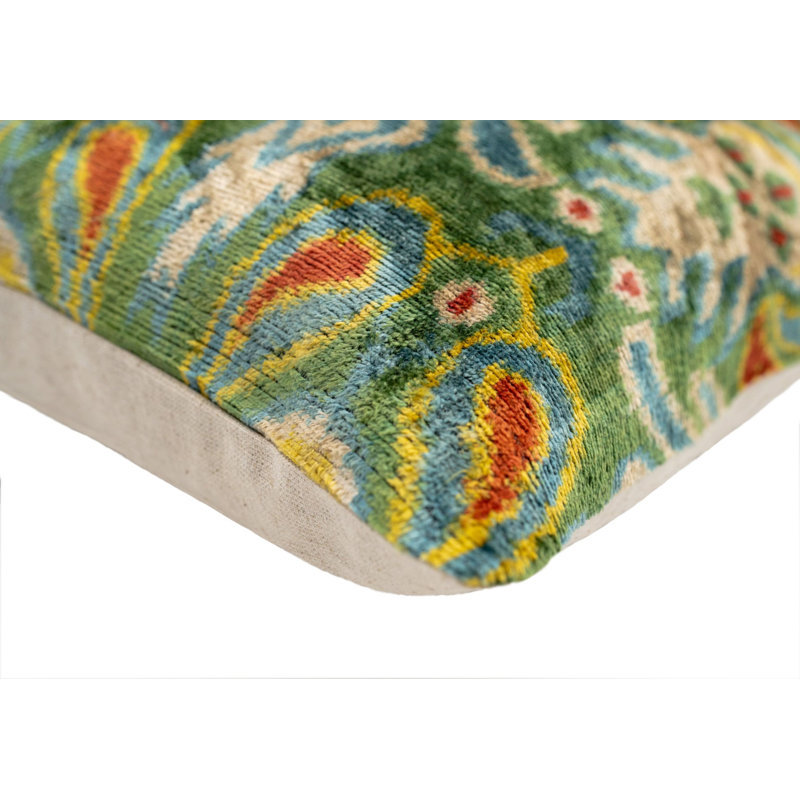 Velvet Lumbar Pillow Cover & Insert, Green/Red/Blue Paisley 2