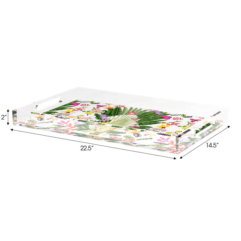 Fantasy Tropical White Acrylic Rectangle Decorative Tray, 22.5"W x 14.5"D x 2"H