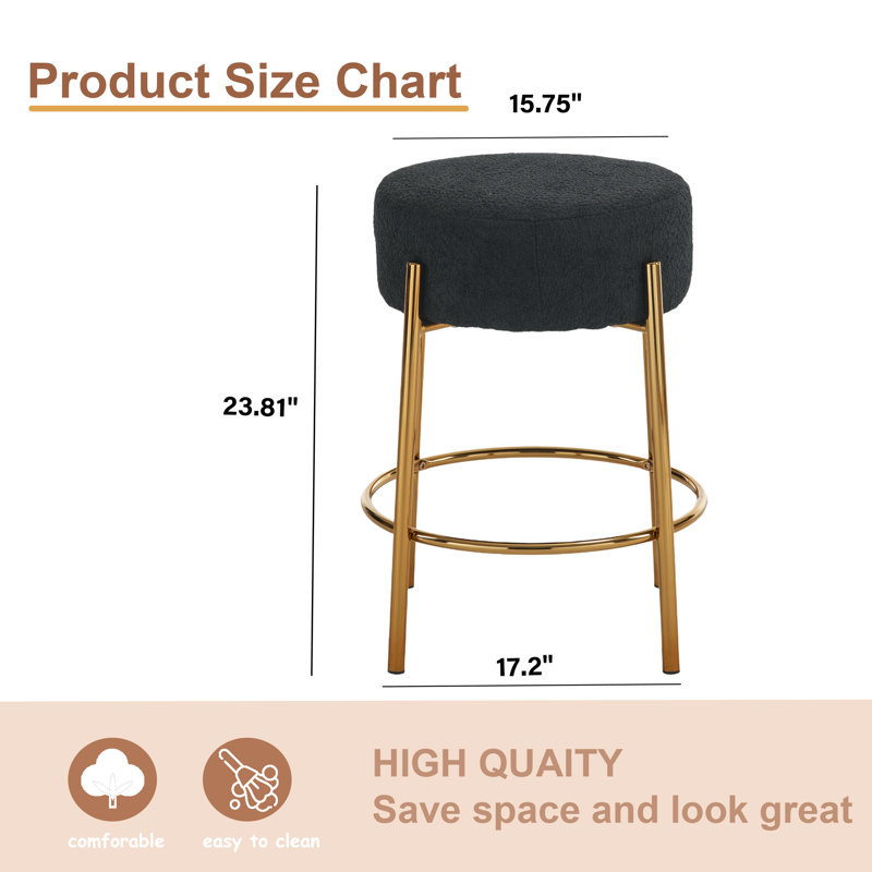 Modern 24" Tall Upholstered Bar Stools With Round Padded(Set of 6), Grey