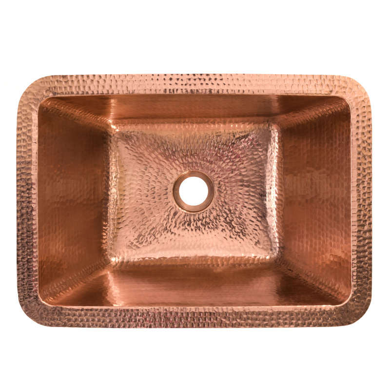 17" Rectangle Hammered Copper Bathroom Sink, Polished Copper