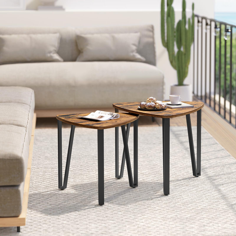 Nesting Small Stacking Side Table Coffee Table (Set of 2), Rustic Brown