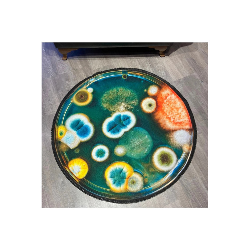 Abstract Pattern Multicolored Decorative Non-Slip Base Diameter Washable Carpet, Round 3'4"
