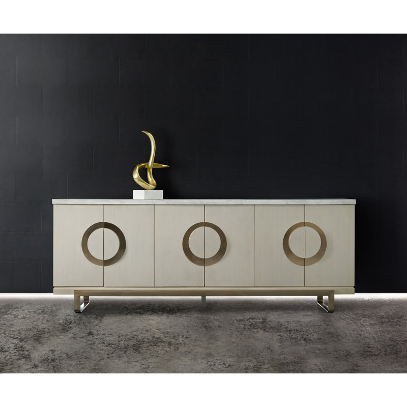 Transitional Gold and White 96'' Sideboard with Circular Accents