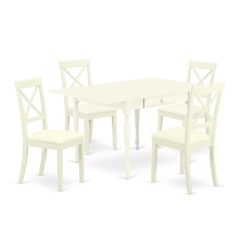 Ensemble de salle à manger 5 pièces comprenant une table de salle à manger rectangulaire avec Dropleaf et 4 chaises en bois, lin blanc