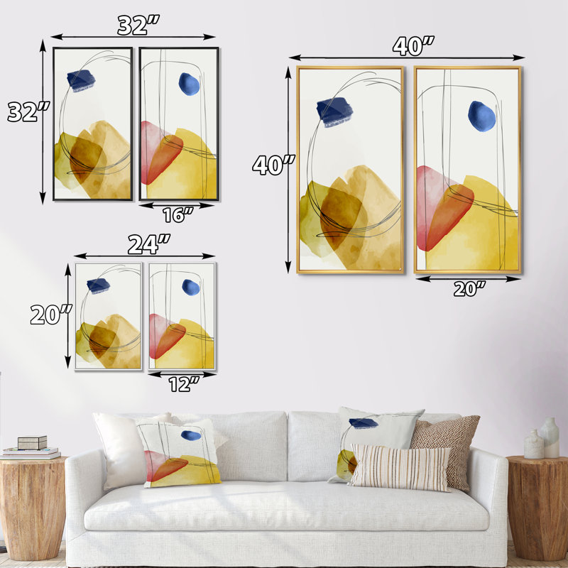 «Trendy Abstracts with Colorful Shapes III», ensemble de 2 peintures, H 40 po x l 40 po x P 1,5 po, Cadre noir