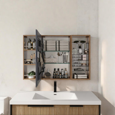 41,4 Armoire de salle de bain à miroir avec rangement, armoire à pharmacie murale avec porte miroir, tablettes réglables