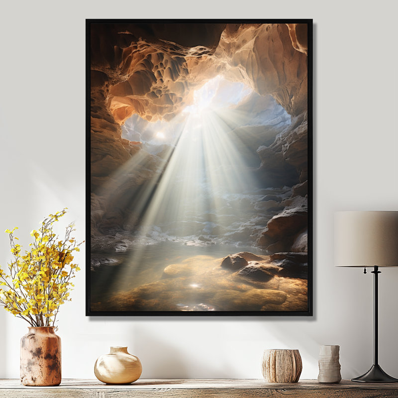 «God Rays Sunshine In The Cave By The Ocean - Landscape Mountains Wall Art Living Room, H 20 po x l 12 po