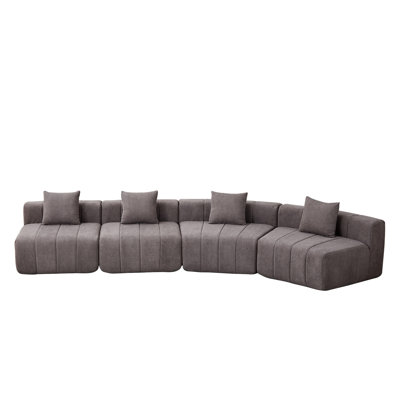 Chenille Curved Sectional Sofa With 4 Pillows
