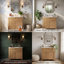 Meuble-lavabo moderne en bois massif cannelé de 30 po avec lavabo en céramique à 3 trous, supports de rangement à deux portes, bois naturel