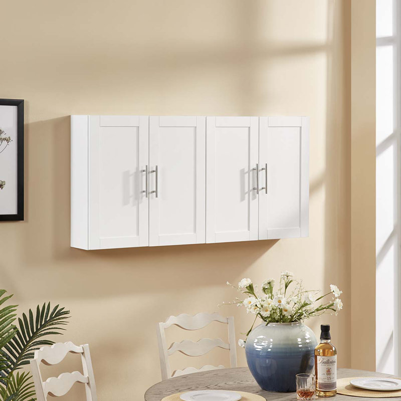Armoire suspendue en bois 30 "avec portes et tablettes, Blanc