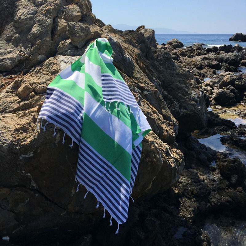 Premium Fouta Beach Towel, 39.4 x 70.9 inches | 100% Cotton, High Absorbency, Soft & Lightweight at 5.5 oz/sq ft | Machine Washable, Stylish Dark Blue, Green & White Design | Perfect for Beach, Pool & Spa
