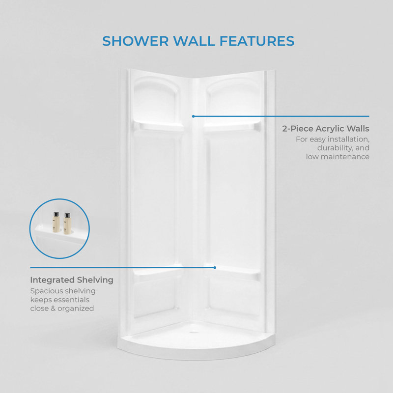 Ensemble de douche d'angle arrondi Breeze 40 po L x 40 po l x 77 po H, fini nickel satiné, porte coulissante, parois et receveur dépolis
