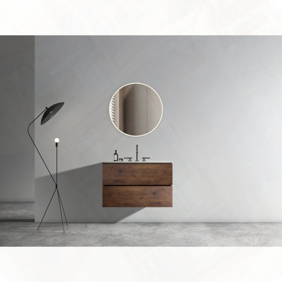 Meuble-lavabo mural avec lavabo en céramique et trois trous de robinet flottant pré-assemblé