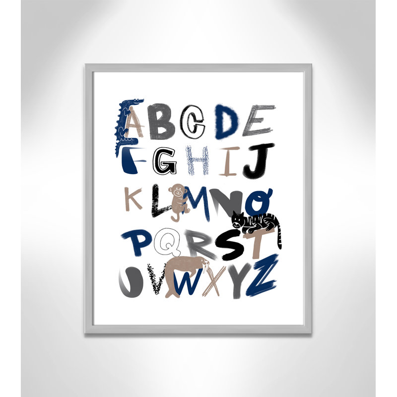 Critter Alphabet 1, impression sur papier, H 24,5 po x l 20,5 po x P 1,18 po, Encadré de boîte argent