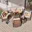 Ensemble de conversation 9 pièces pour patio, canapé modulaire courbé demi-lune en rotin avec 2 accoudoirs pivotants en bois, table basse ronde et table d'appoint-300976910