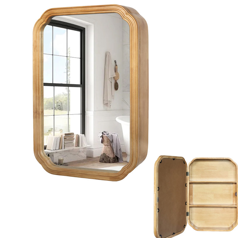 Miroir de salle de bain mural avec armoire de rangement de 29,62 po de hauteur, 19,42 po de profondeur, en métal et en bois synthétique, conception moderne et élégante à illusion flottante, tablettes réglables pour organiser le maquillage