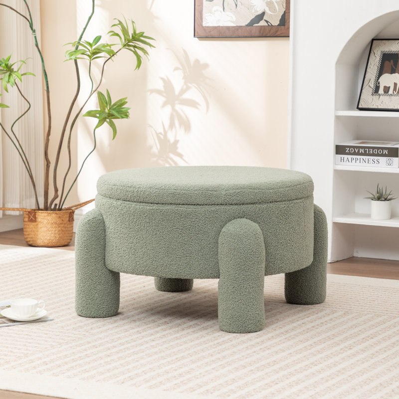 Upholstered Round Storage Ottoman, Green