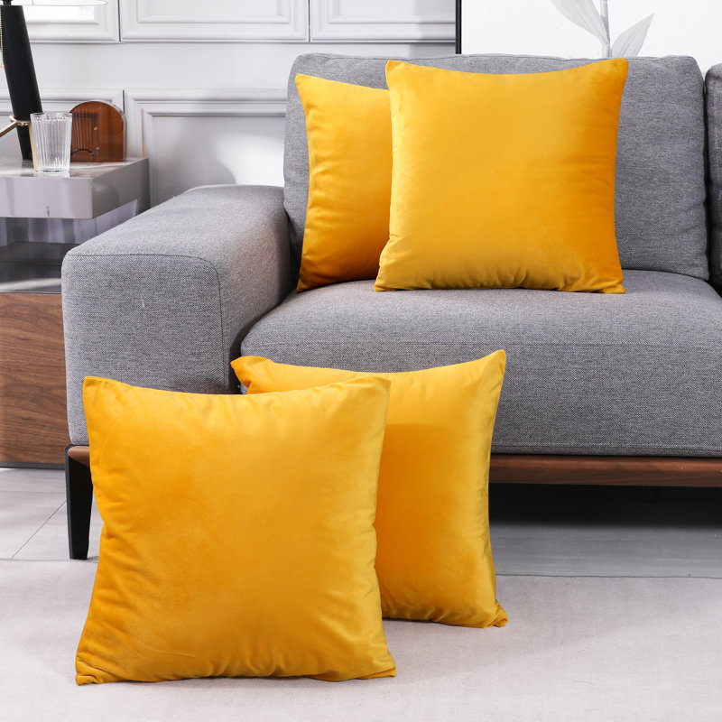 Decorative Throw Soft Linen Cushion Covers Pillow Covers (Set of 4), Square 16", Gold Yellow