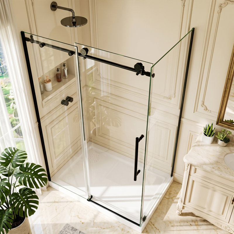 Cabine de douche coulissante sans cadre avec verre transparent 5/16 po l 48 po x P 36 po x H 72 po