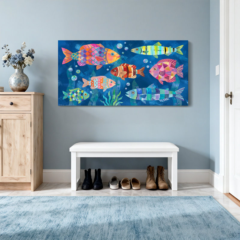 Animals Colorful Fish Underwater Pattern Print, 16" H x 32" W