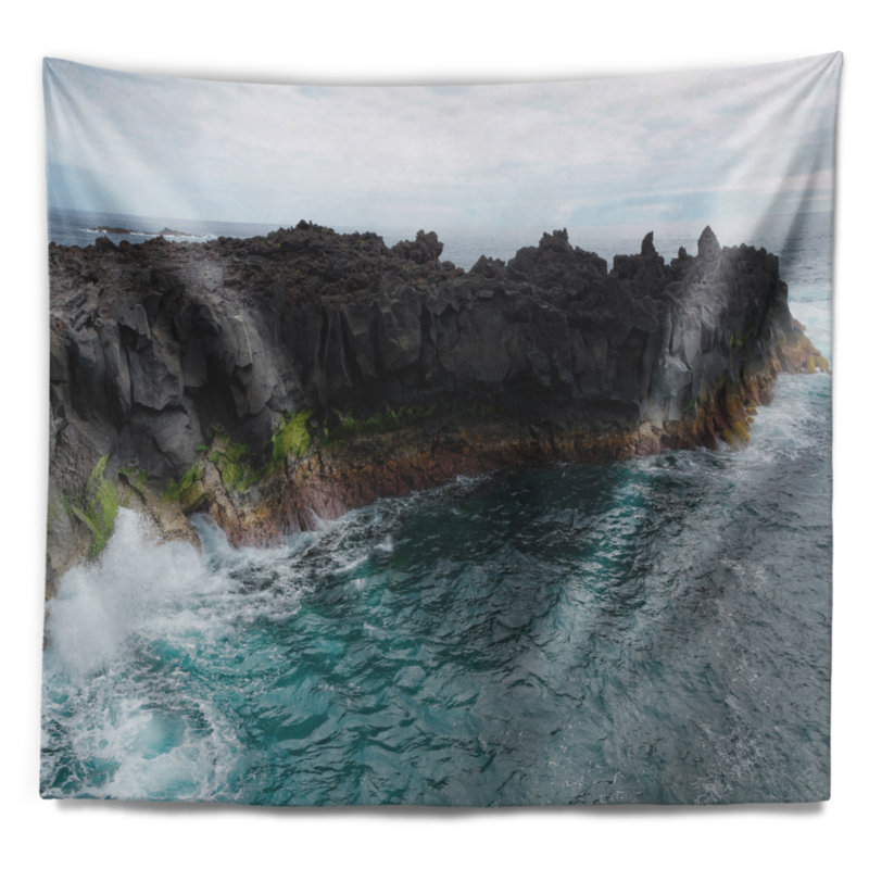 Tapisserie de mer rocky coast avec mousse en açores, H 32 po x l 39 po