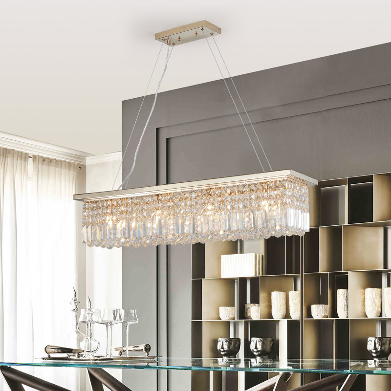 Lustre en cristal 8 lumières avec prismes en forme de goutte d'eau, Doré