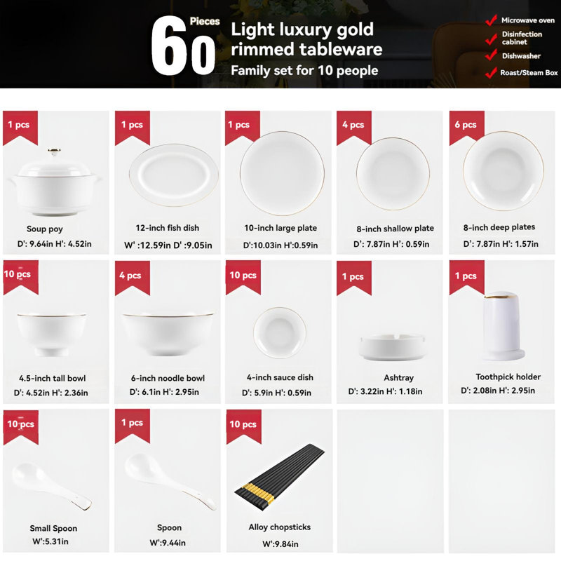 Camina 10 Piece Ceramic Dinnerware Set - Service for 10