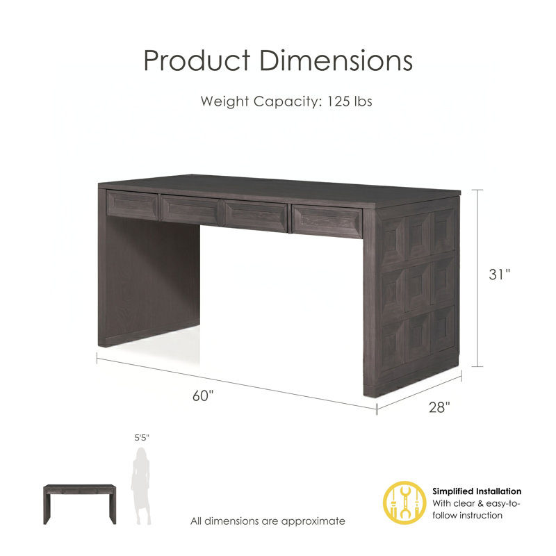 Schell 60''W Writing Desk With Storage Drawers And Keyboard Tray, Black