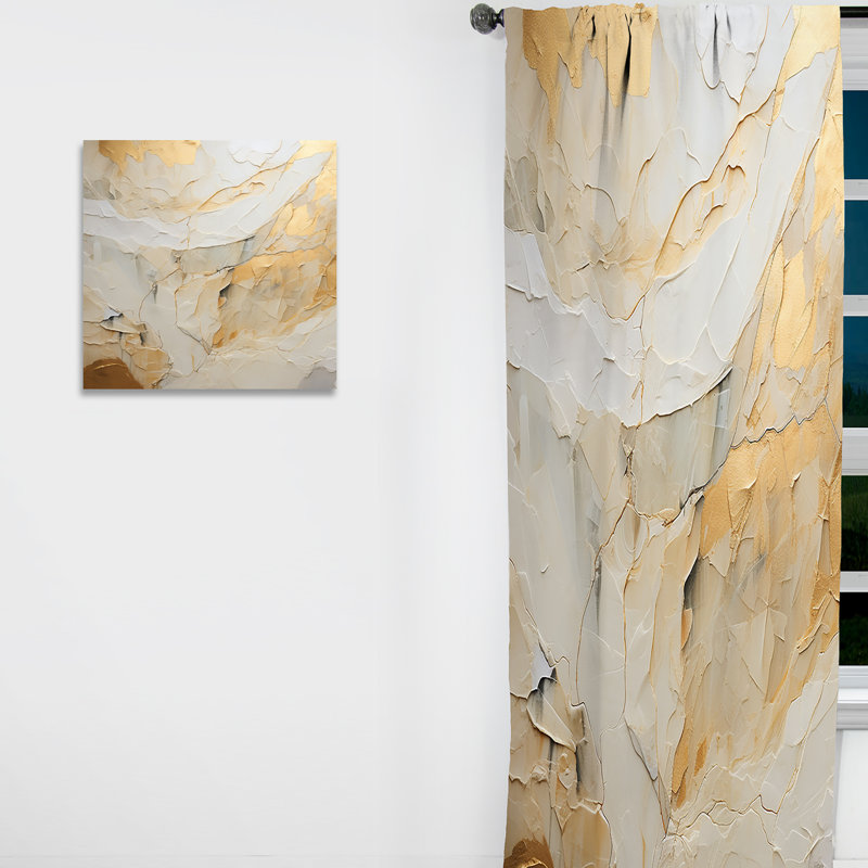 Beige And Gold Glacier Stone Simplicity II - Shapes Room Darkening Abstract Curtain - 1 Panel, 52" W x 84" L