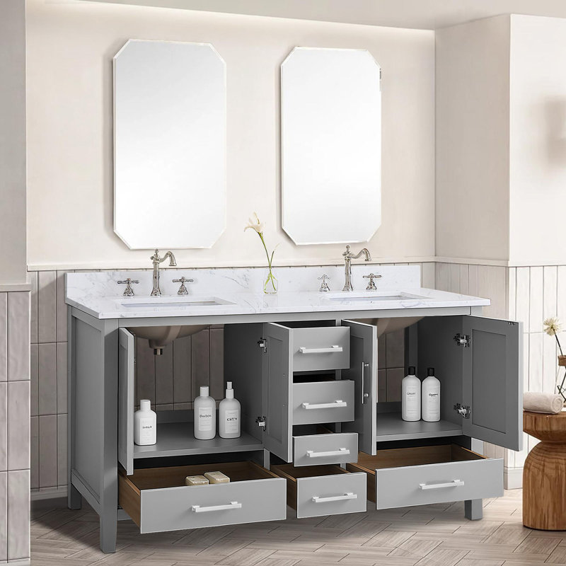 Meuble-lavabo autoportant avec lavabo en céramique, 60"