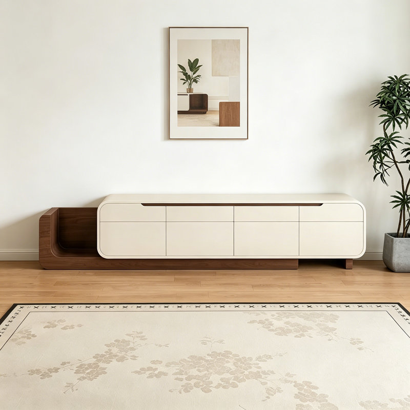 Meuble télé français rétractable de style crème, 23.62"H x 86.61"L x 15.75"W