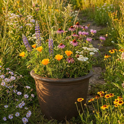 Grand pot de fleurs extérieur rond en polyrésine Anjelica - 20 po - Beige