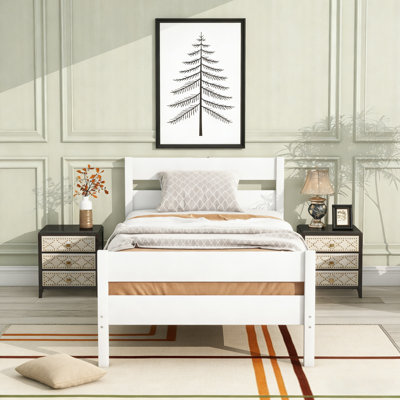 Rubberwood Twin Bed Frame With Headboard And Footboard - Solid Wood Platform Bed, Sturdy Design