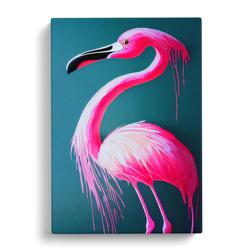 Paint Drip Flamingo - Wrapped Canvas Painting, 50cm H x 35cm W x 3cm D, Wrapped Canvas