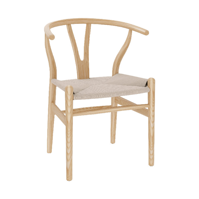 Fauteuils de salle à manger Wishbone en frêne massif, dossier en Y, ensemble de 2, sièges en corde de papier tressée à la main, structure noire et corde naturelle