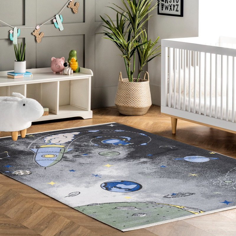 Tapis gris lavable à la machine antidérapant à imprimé numérique gris