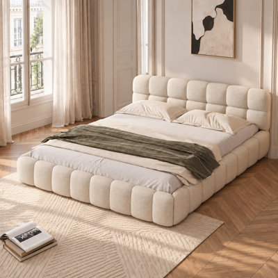 Upholstered Double Bed with Unique Mattress Design