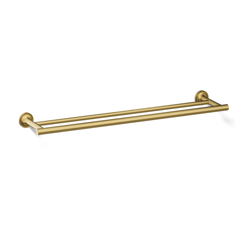 Purist® Double 24" Wall Mounted Towel Bar, Vibrant Brushed Moderne Brass
