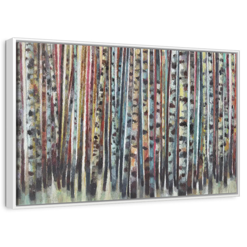 Forêt de bouleaux peinte, Cadre flottant blanc, 31 po x 21 po