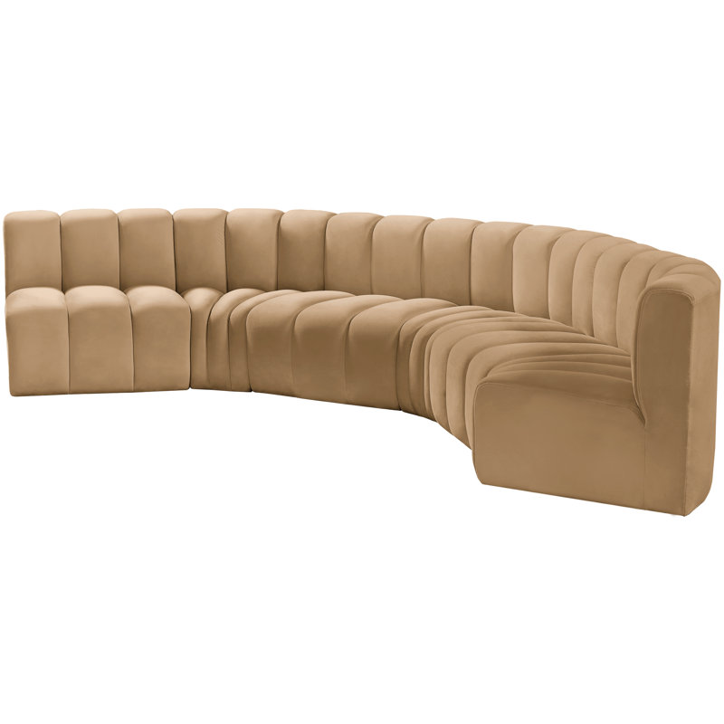Huxleigh Upholstered Curved Sectional Reversible, Camel Velvet