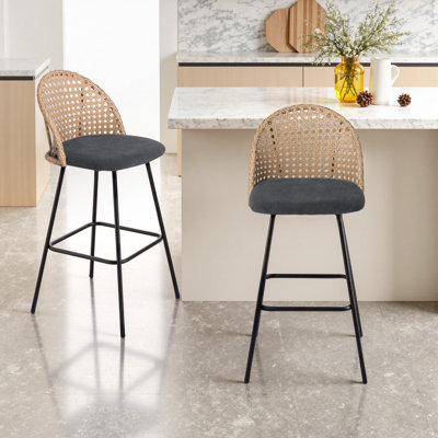 Upholstered Black Rattan Full Back Counter Bar Stool