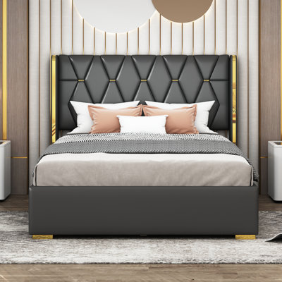 Upholstered Platform Bed with Metal Strips -  Everly Quinn, DCAFE21F80684CE3A7060AAC827F69B0