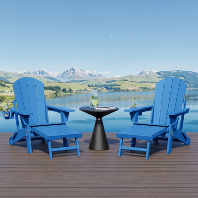 Vinnie Outdoor Folding Adjustable Adirondack Chair With Cup Holder & Hideaway Ottoman (Set Of 2)