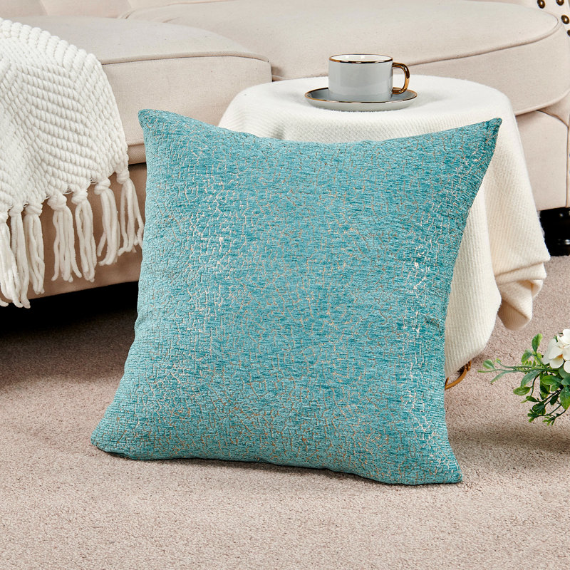 Embroidered Reversible Pillow Cover, Turquoise
