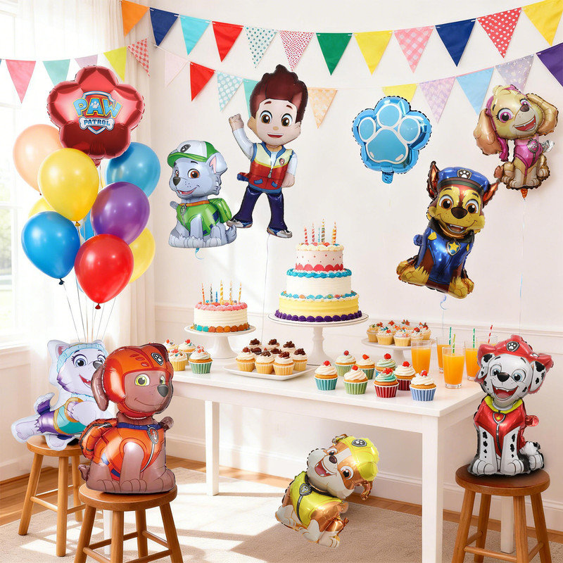 10 pièces de ballons de décoration de fête de patrouille de patte et ballons de caractère, ensemble de fournitures de fête d'anniversaire pour les filles / garçons