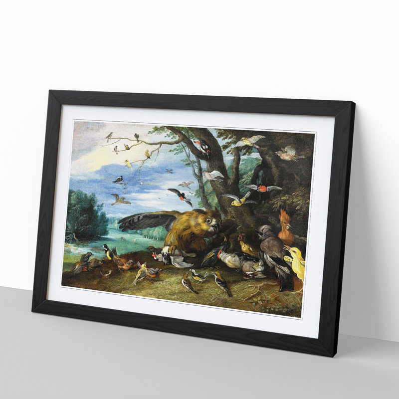 Fighting Birds by Jan Van Kessel - Picture Frame Painting, Black Framed, 36cm H x 48cm W x 2cm D