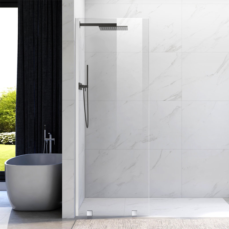 UKH07B 38-1/2 in. W x 80 in. H Frameless Fixed Shower Glass Panel  with U-Channel in and 3/8 in. Clear Glass in Chrome