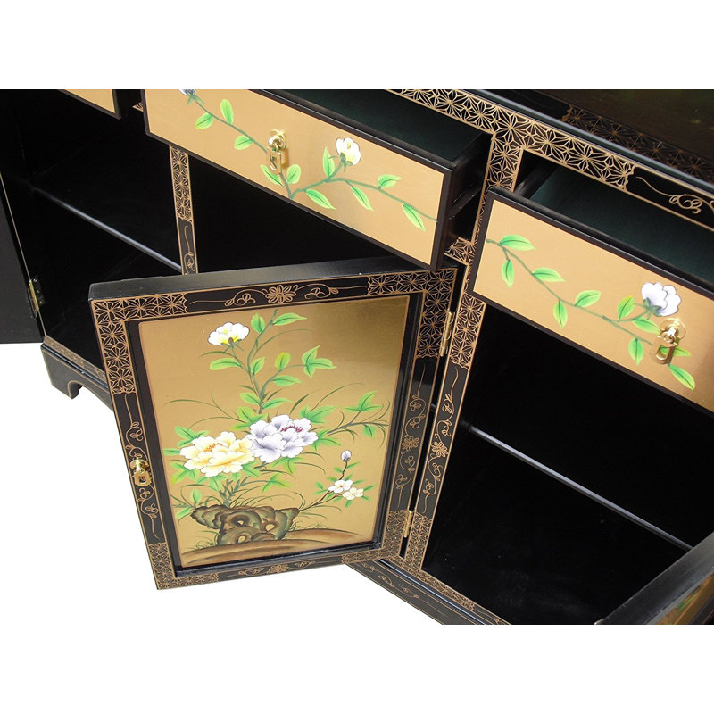 Rotherham Gold Leaf 118 Cm Wide 3 Drawer Sideboard Floral Atristry