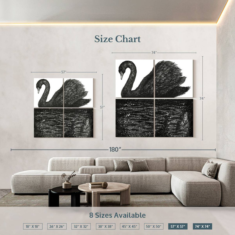 Brampt Black Swan Reflection, 74" H x 74" W